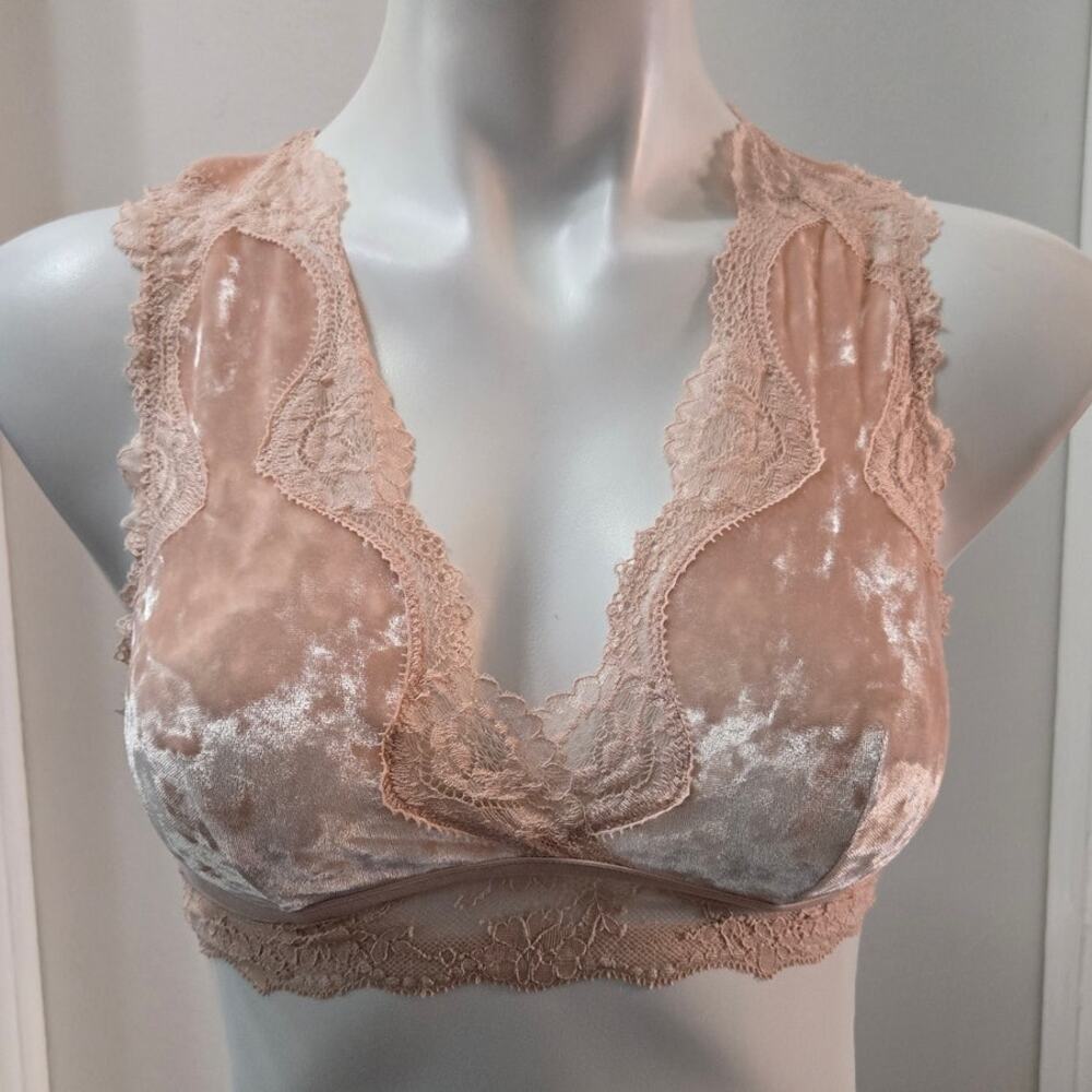 Victoria's Secret Dream Angels Unlined Lace Bralette Peach Tan Velvet Lace sz S